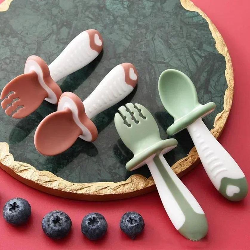 Baby Food Lunch - Cuillère fourchette en Silicone pour bébé,