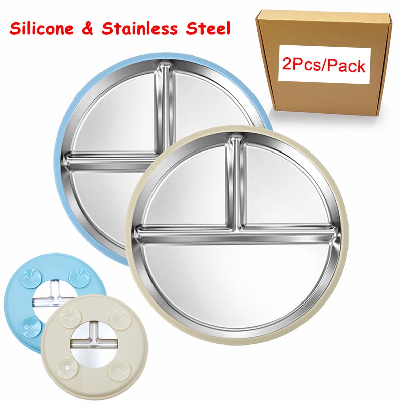 Plate Suction Toddler - Assiette en acier inoxydable avec coque