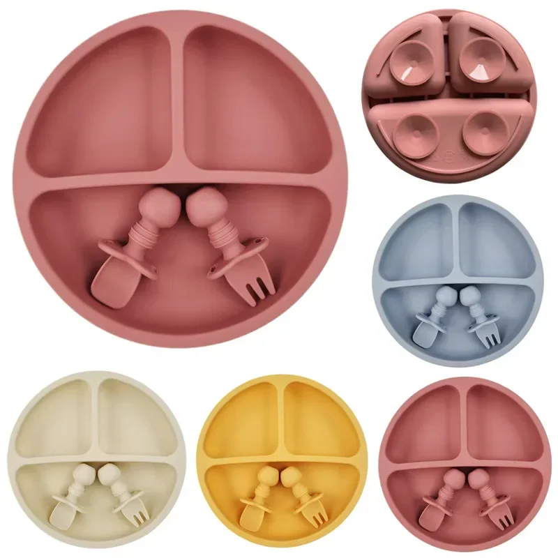 Plate Suction Toddler - Ensemble d'alimentation en silicone pour bébé,